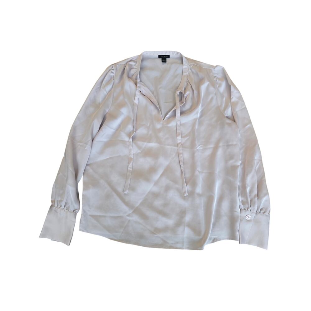 Ann Taylor Split Tie V Neckline Long Blouson Sleeves Blouse Pale Purple Size S